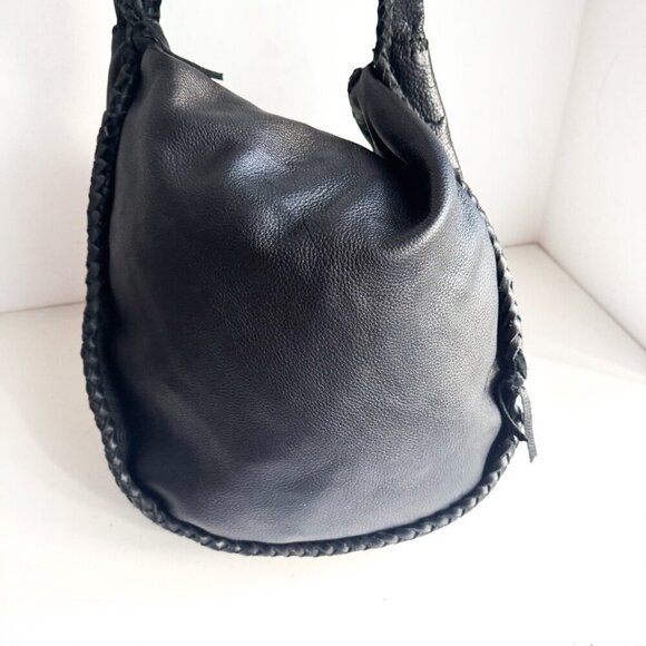 Vintage Black Leather Whipstitch Detail Slouchy Hobo Bag - Picture 6 of 12